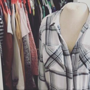 Express Black and White Flannel Top